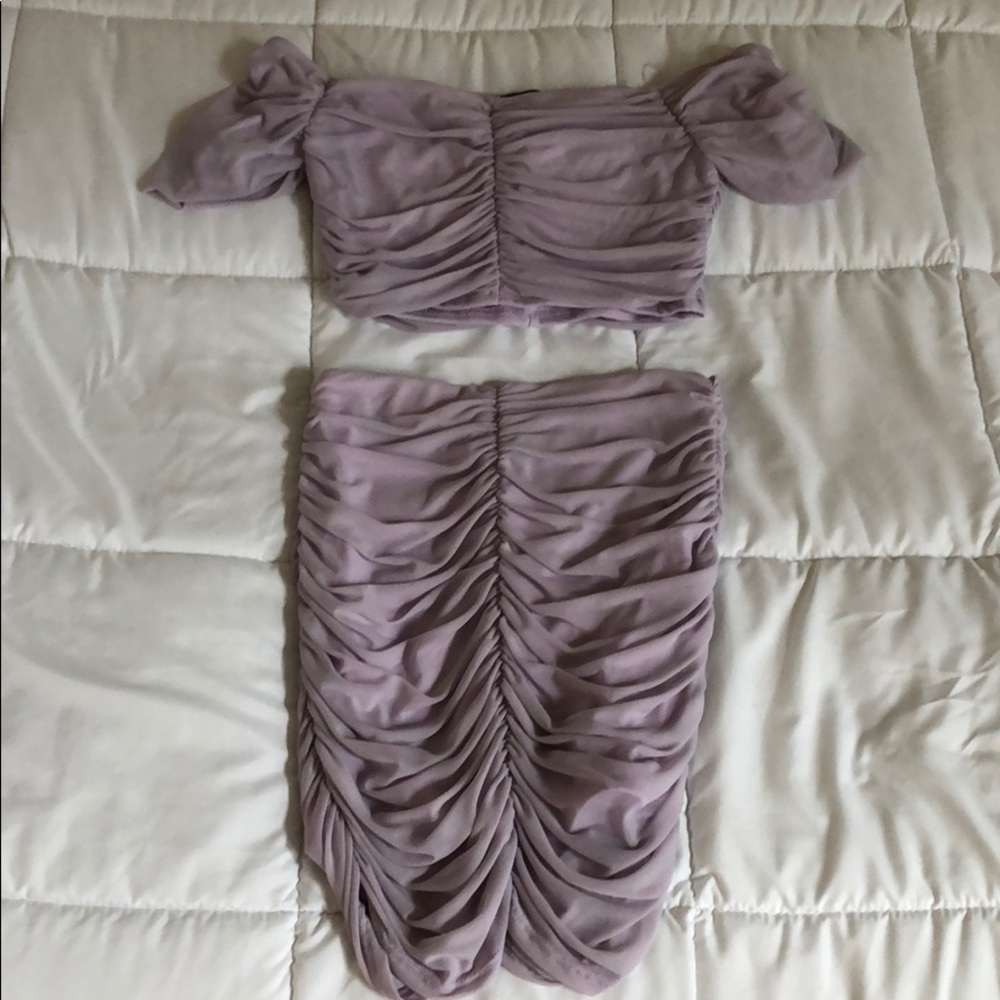 Two piece top and skirt Grey Suede